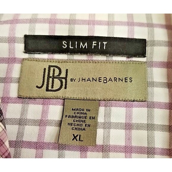 Jhane Barnes Mens XL White Purple Check Slim Fit Button Up Long Sleeve       T38 - Picture 6 of 8